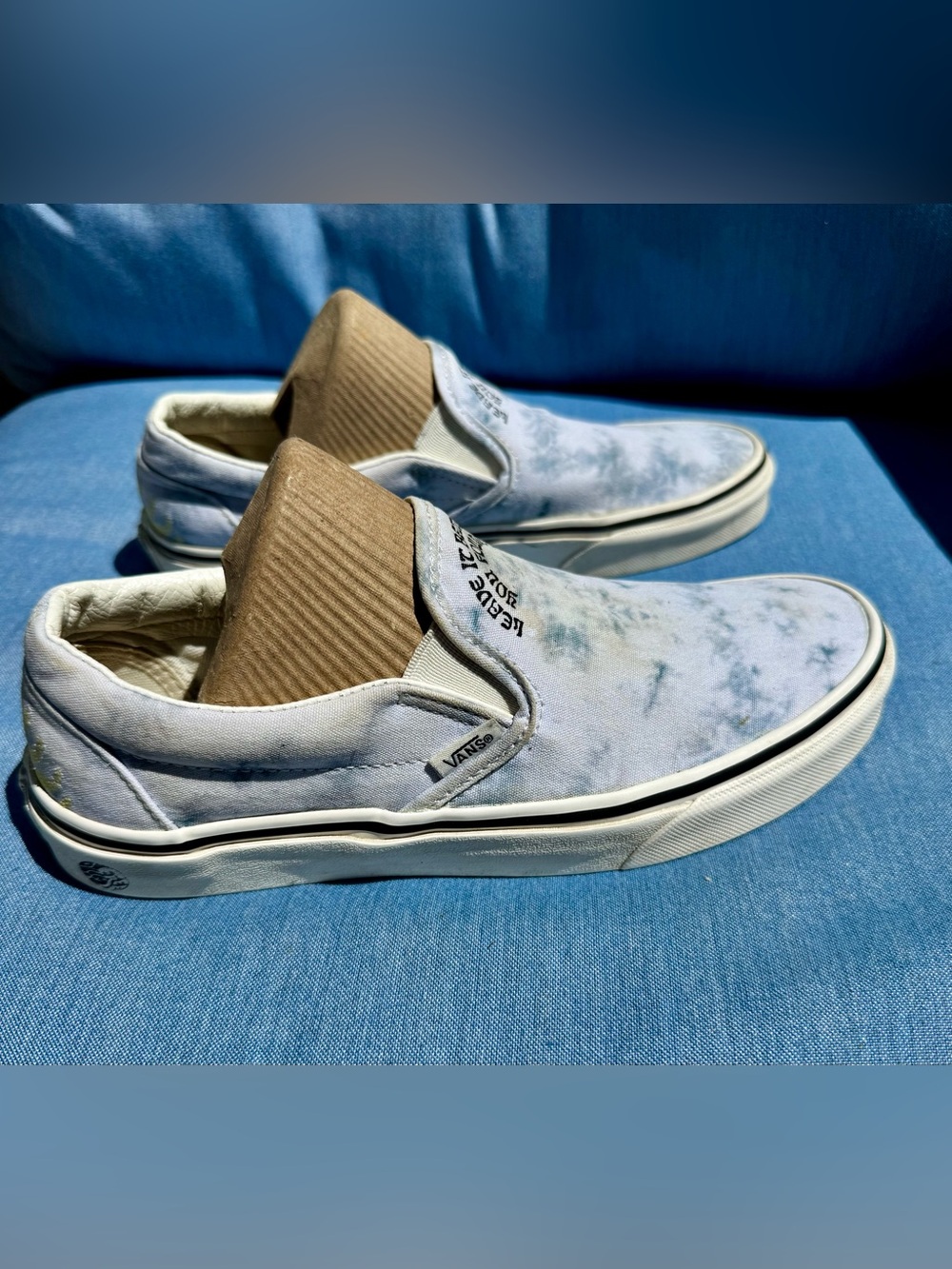 Vans Classic Slip-On Sneakers in White with Blue Tie-Dye - Picture 3 of 8